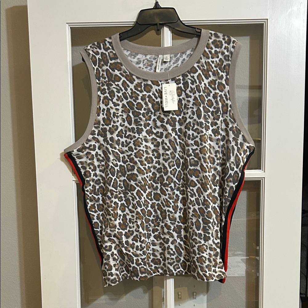 Cato Leopard Print Muscle Tee with Red Accents